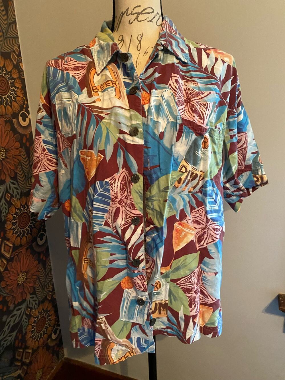 Cactus Black Label Tiki Bar Beer Rum Tropical Shirt Size Medium